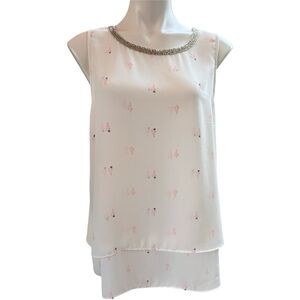 Juicy Couture Ivory Pink Floral Beaded Neck Tank XL